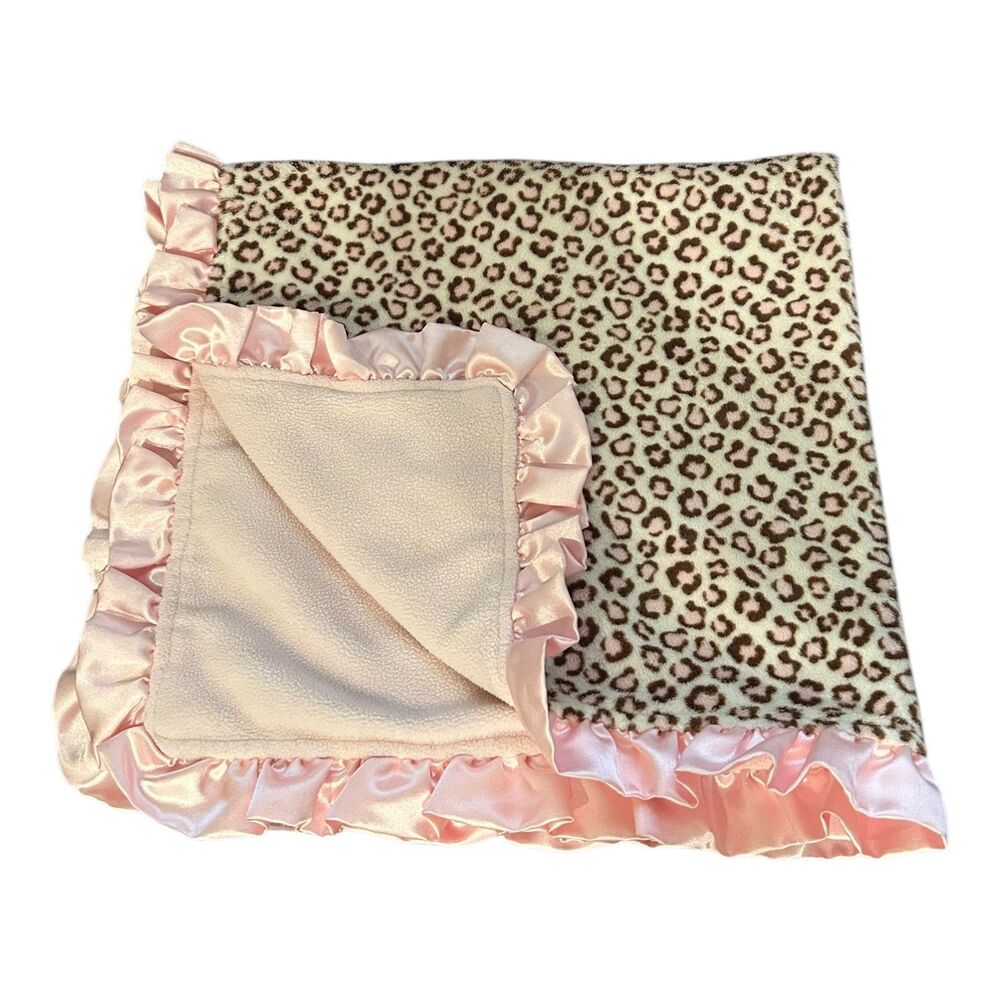 Starting Out Pink Leopard Print Baby Girl Blanket Security Minky Satin Edge